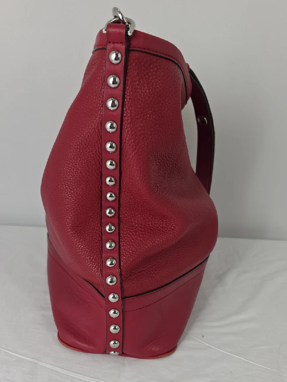 Rebecca Minkoff Red‎ Leather Silver Studded Blythe Dual Strap Hobo Shoulder Bag